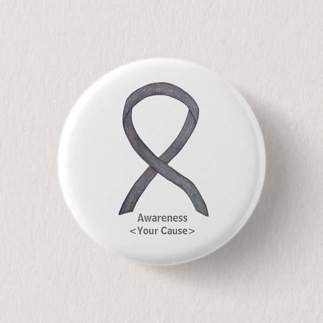 Silver Sparkle Awareness Ribbon Custom Art Pins (Front)