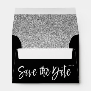 Silver Sparkle Black & White Save the Date Envelopes