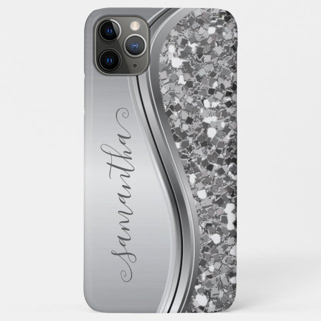 Silver Sparkle Bling Handwritten Personalised Case-Mate iPhone Case (Back)