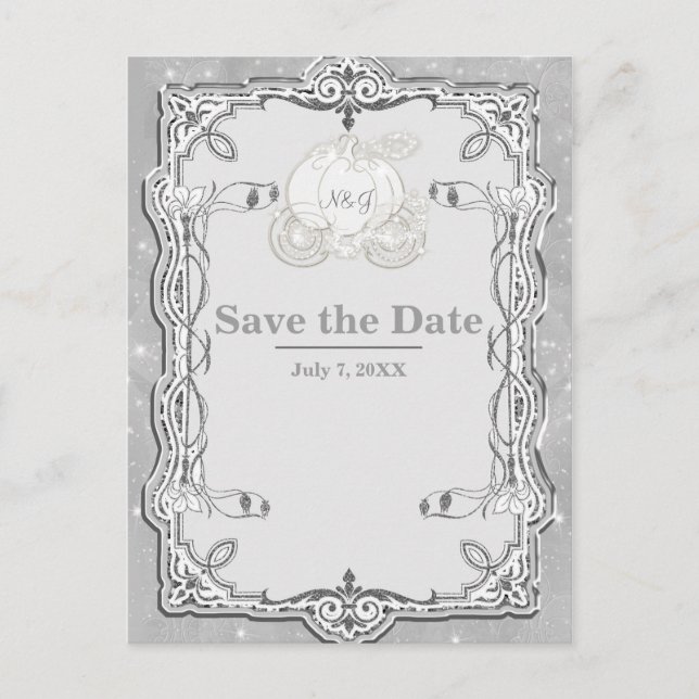 Silver Sparkle Carriage Cinderella Save the Date Announcement Postcard (Front)
