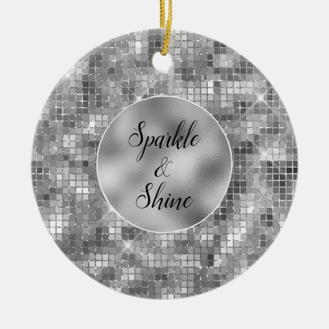 Silver Sparkle Ceramic Tree Decoration (Front)
