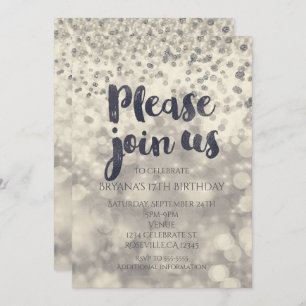 Silver Sparkle Confetti Party Any Event Invitation