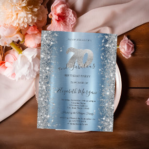 Silver Sparkle Diamonds Blue 70th Birthday Invitation