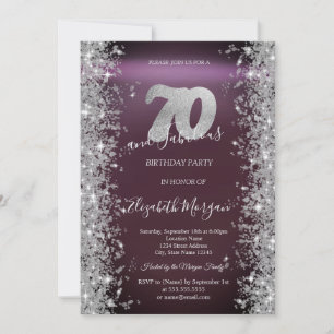 Silver Sparkle Diamonds Burgundy 70th Birthday Invitation