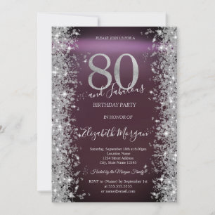 Silver Sparkle Diamonds Burgundy 80th Birthday Invitation