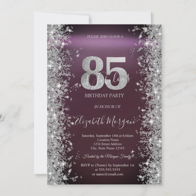 Silver Sparkle Diamonds Burgundy 85th Birthday   Invitation (Front)