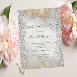 Silver Sparkle Diamonds Gold Glitter Retirement Invitation