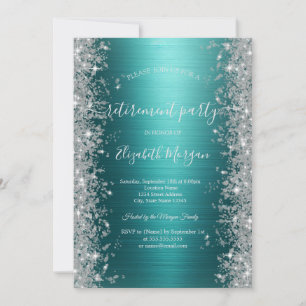 Silver Sparkle Diamonds Green Metallic Retirement  Invitation