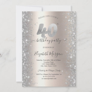 Silver Sparkle Diamonds Ivory 40th Birthday Party Invitation