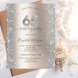 Silver Sparkle Diamonds Ivory 65th Birthday Party Invitation