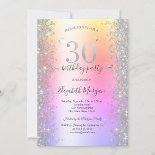 Silver Sparkle Diamonds Ombre 30th Birthday Party Invitation