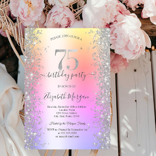 Silver Sparkle Diamonds Ombre 75th Birthday Party Invitation