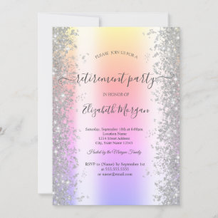 Silver Sparkle Diamonds Ombre Retirement Party Invitation