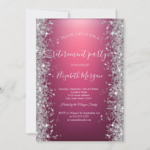 Silver Sparkle Diamonds Red Retirement Party Invitation