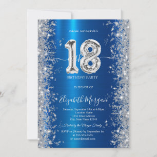 Silver Sparkle Diamonds Royal Blue 18th Birthday  Invitation