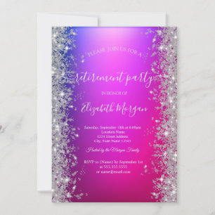 Silver Sparkle Diamonds Shiny Violet Retirement Invitation