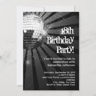 Silver Sparkle Disco Ball 18th Birthday Party Invitation