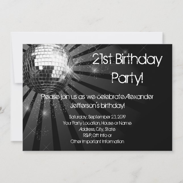 Silver Sparkle Disco Ball Custom Birthday Party Invitation (Front)