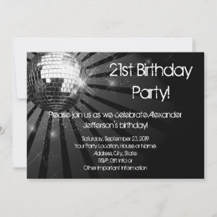 Silver Sparkle Disco Ball Custom Birthday Party Invitation
