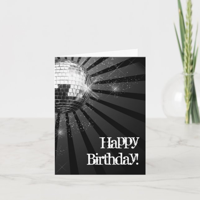 Silver Sparkle Disco Ball Happy Birthday Greeting Card (Front)