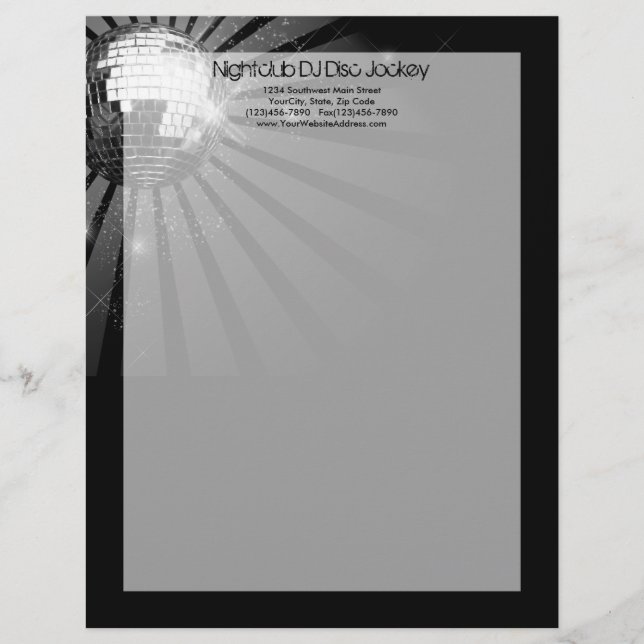 Silver Sparkle Disco Ball Party Personalized Letterhead (Front)