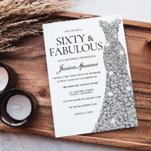 Silver Sparkle Dress 60 & Fabulous 60th Birthday Invitation