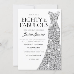 Silver Sparkle Dress 80 & Fabulous 80th Birthday Invitation