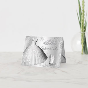 Silver Sparkle Dress & Tiara Thank You Card