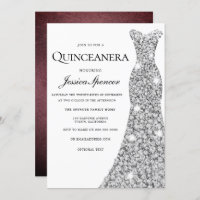 Silver Sparkle Dress Velvet Quinceanera Invite