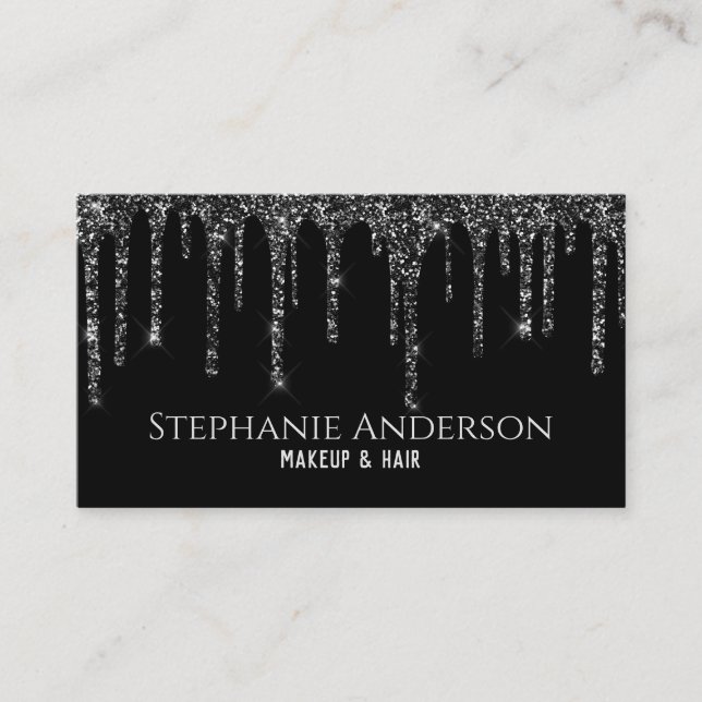 Silver Sparkle Drip Business Card (Front)