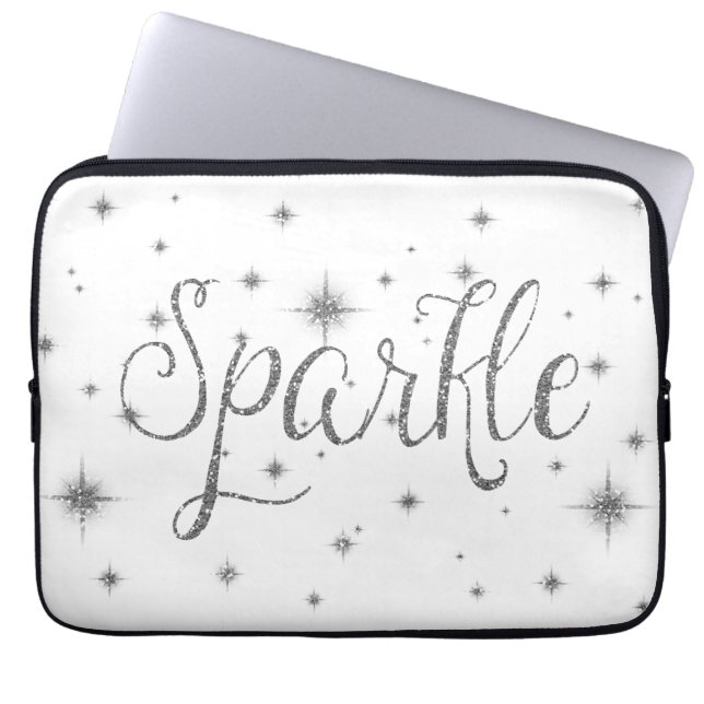 Silver Sparkle Faux Glitter Laptop Sleeve (Front)
