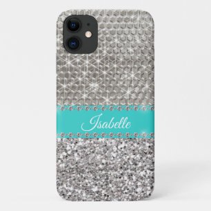 Silver Sparkle Glam Bling Personalised Metal iPhone 11 Case