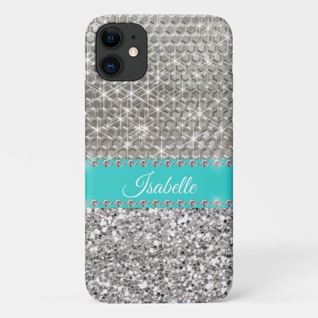 Silver Sparkle Glam Bling Personalised Metal Case-Mate iPhone Case (Back)