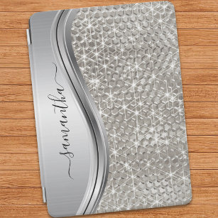 Silver Sparkle Glam Bling Personalised Metal iPad Air Cover