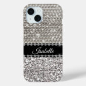 Silver Sparkle Glam Bling Personalized Metal Case-Mate iPhone Case (Back)