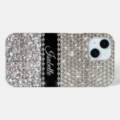 Silver Sparkle Glam Bling Personalized Metal Case-Mate iPhone Case (Back (Horizontal))