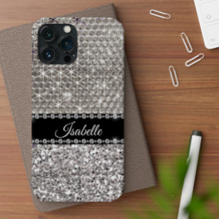 Silver Sparkle Glam Bling Personalized Metal Galaxy S4 Case