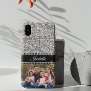 Silver Sparkle Glam Glitter Photo Monogram Galaxy S4 Case