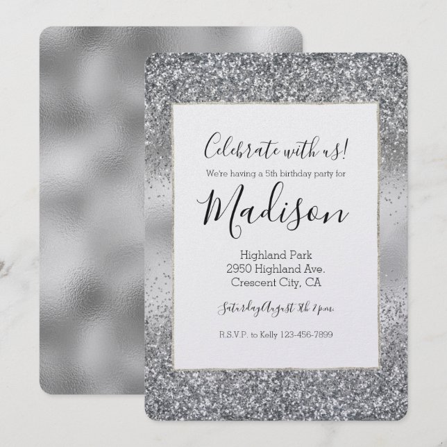 Silver Sparkle Glam Invitation (Front/Back)