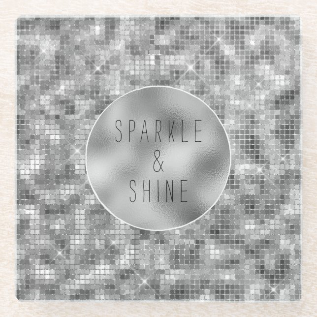 Silver Sparkle Glass Coaster (Front)