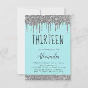 Silver Sparkle Glitter 13th Thirteen Birthday Invitation