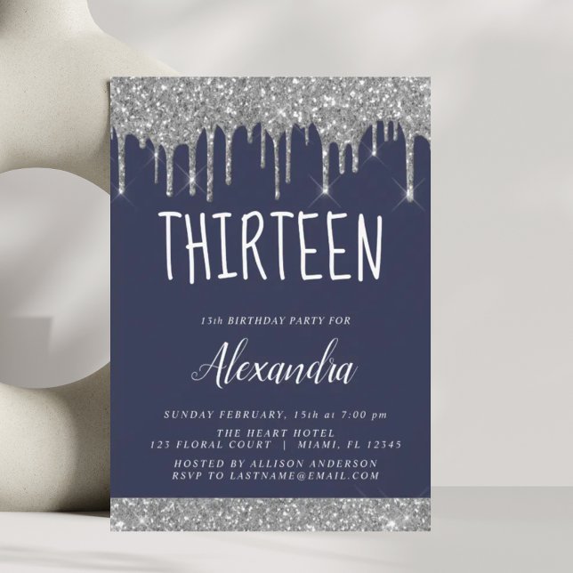 Silver Sparkle Glitter 13th Thirteen Birthday Invitation (Creator Uploaded)