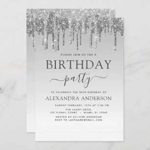 Silver Sparkle Glitter Any Age  Birthday Invitation