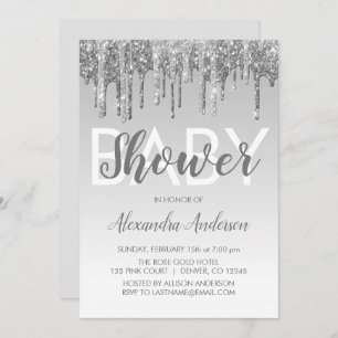 Silver Sparkle Glitter Baby Shower Invitation