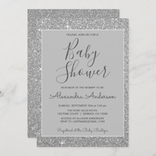Silver Sparkle Glitter Baby Shower Invitation