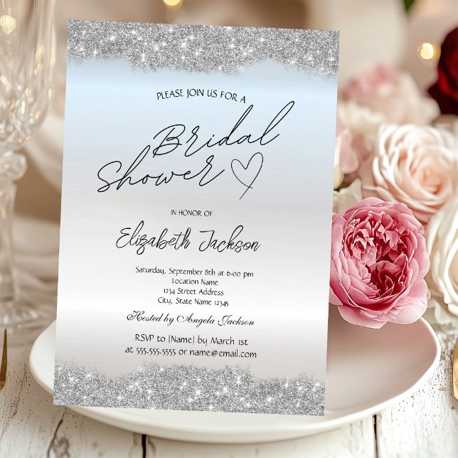Silver Sparkle Glitter Bridal Shower  Invitation (Creator Uploaded)