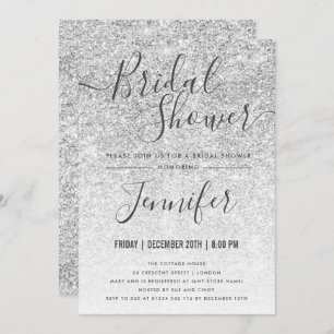 Silver Sparkle Glitter Glam Bridal Shower Invitation