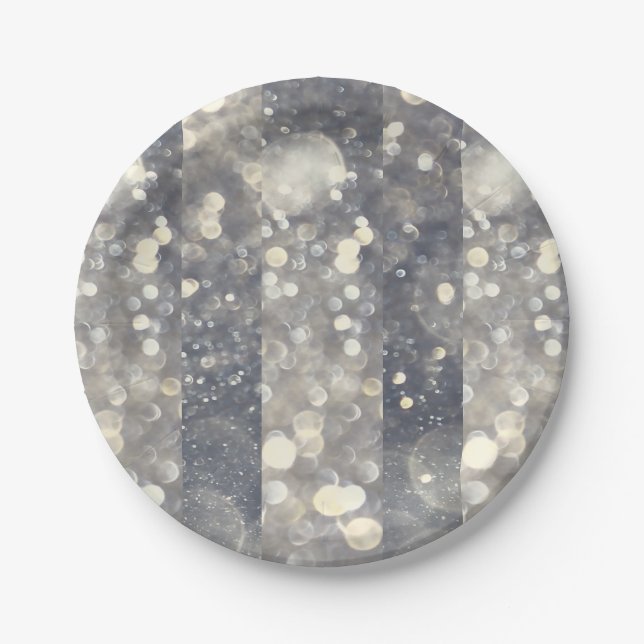 Silver Sparkle Glitter Glamour Glam Modern Trendy Paper Plate (Front)