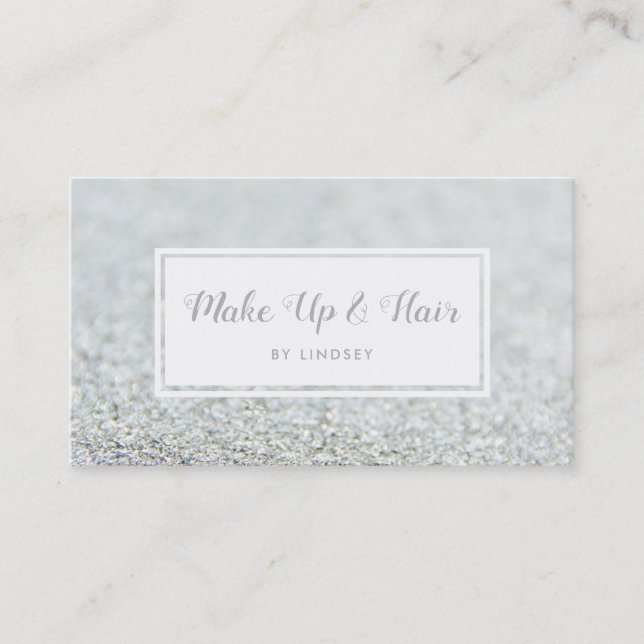 Silver Sparkle Glitter Hair Make Up Artist Business Card (Front)