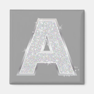 Silver  Sparkle Glitter Letter A Monogram Magnet